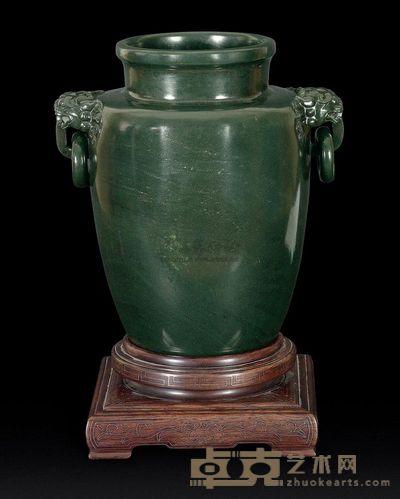 清代 碧玉双耳瓶 高24cm；口12.5cm；底11.5cm；重2596g