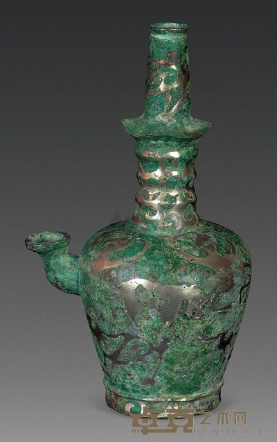 战国 错银鎏金油灯 高19.2cm；口2cm；底5.7cm