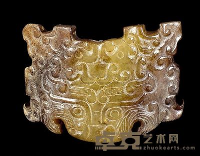 汉代 青黄玉兽面珮 长4.6cm；重26g