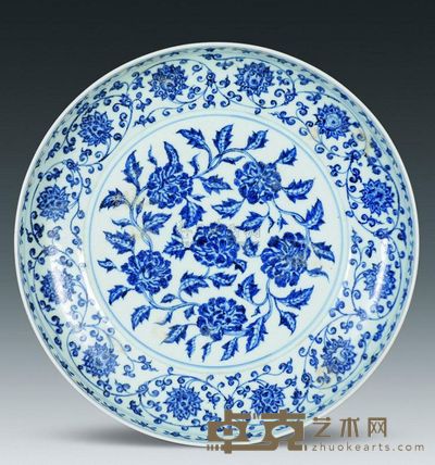 明永乐 青花缠枝牡丹纹盘 高6.5cm；口41.5cm；底29cm