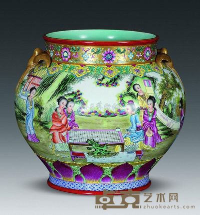 清代 粉彩仕女游园双燕罐 高29.5cm；口22.8cm；底20.8cm