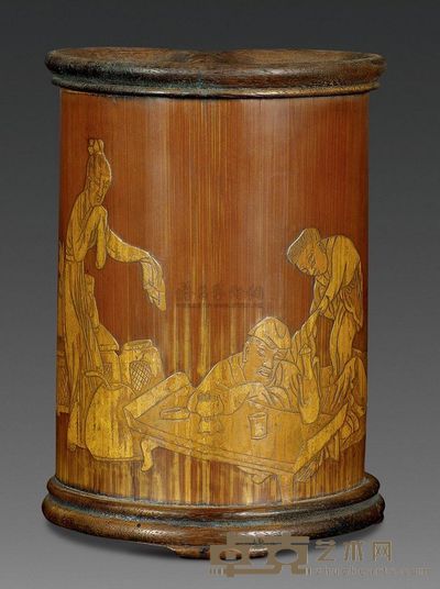 清代 顾珏竹雕心形笔筒 高14.6cm；口10.3cm；重241g