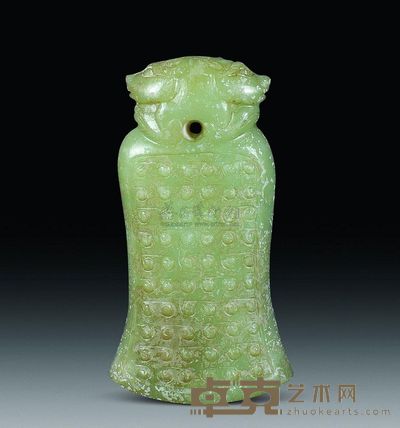 汉代 青玉谷纹钟形坠 长5.7cm；重37g