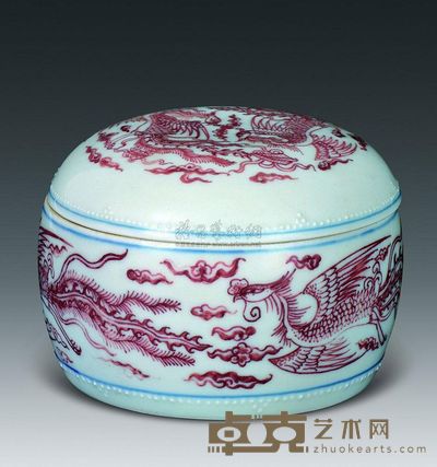 清代 青花釉里红云凤纹围棋罐 高8.5cm；口11.7cm；底10.3cm