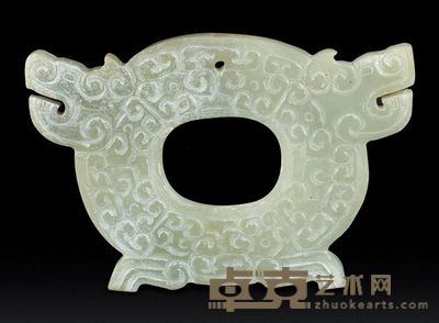 汉代 青白玉云纹双龙珮 长7.1cm；重33g