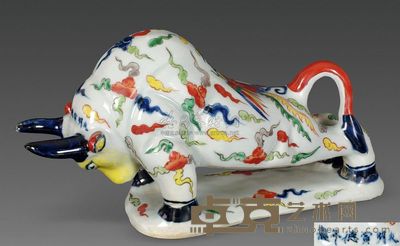 明宣德 五彩奔牛摆件 长27cm；高14.5cm