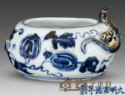 明宣德 青花螭纹水丞 高6.4cm；口6.2cm