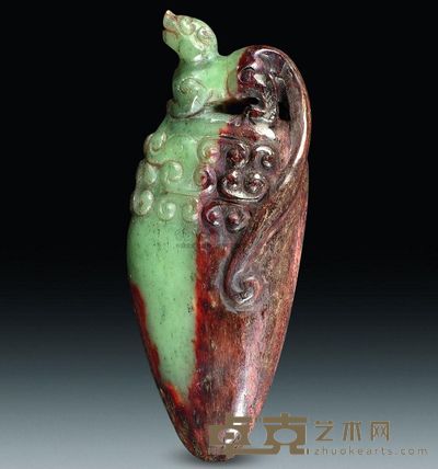 汉代 青玉兽钮坠 长7.6cm；重57g