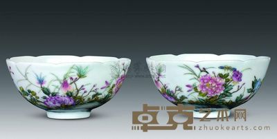 清代 粉彩花开富贵图花口碗 （一对） 高5.5cm；口11cm；底3.7cm