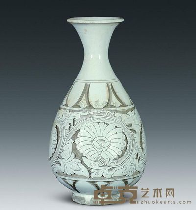 宋代 磁州窑白釉剔花玉壶春瓶 口9cm；底8.7cm；高30cm