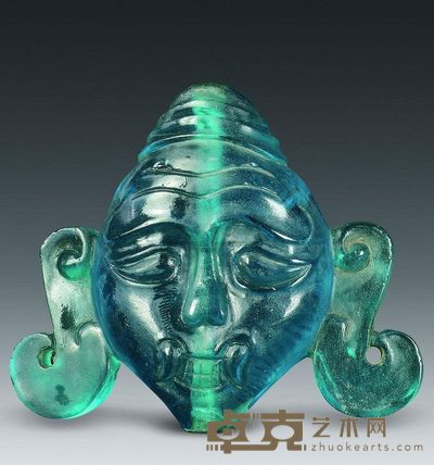 汉代 蓝色琉璃神人头像 长6.1cm；重61g