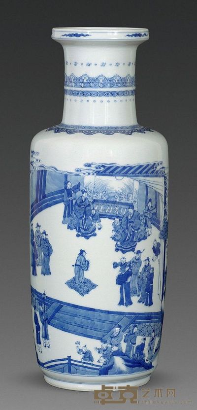 清康熙 青花郭子仪祝寿棒槌瓶 口13.3cm；底15cm；高50.2cm