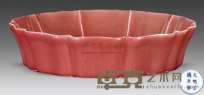 明宣德 红釉花口洗 高5cm；口长20.7cm；底径17.5cm