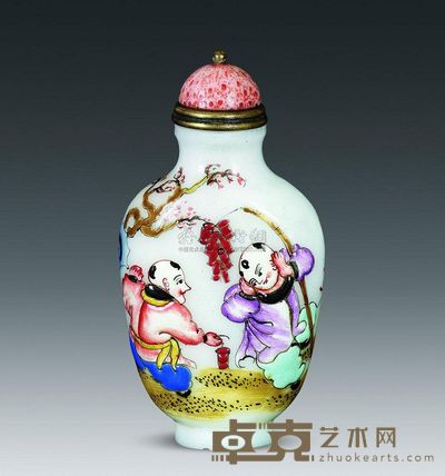 清代 料胎珐琅彩童子嬉戏鼻烟壶 高8cm；口2cm；底2cm