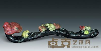 清代 红木芙蓉灵芝如意 长38cm