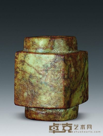商代 青白玉琮 85×63×62mm；重612g