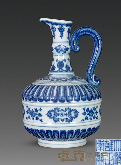 清雍正 青花花草纹花浇 高24cm；口6cm；底9cm