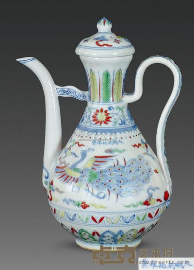 明成化 斗彩双凤纹执壶 高24cm；口5.2cm；底6.9cm