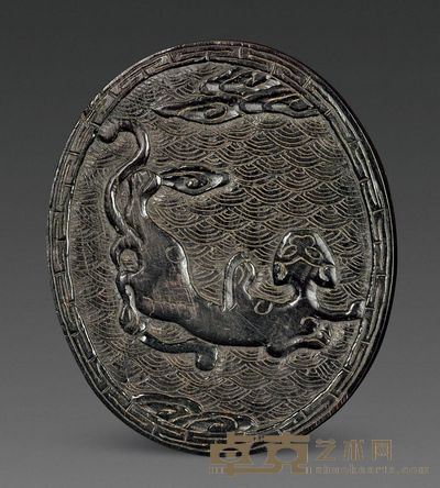 清代 苏门答腊犀角雕螭龙牌 长6.1cm；重22g