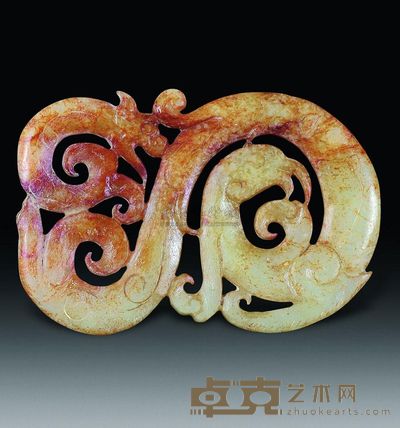 汉代 白玉龙凤“S”形珮 长8cm；重43g