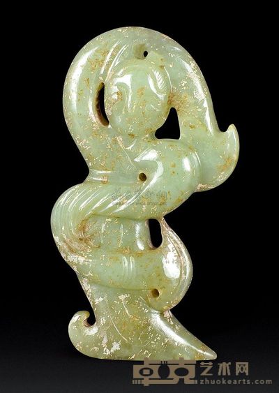 汉代 青玉舞人坠 长6.5cm；重32g