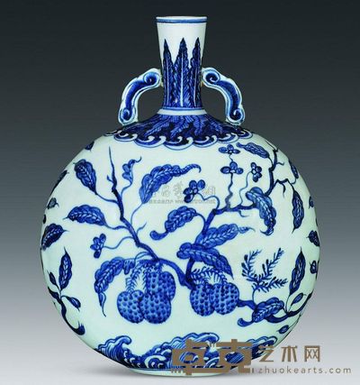 明永乐 青花荔枝纹双耳抱月瓶 高28cm;口3.8cm;底长7.8cm