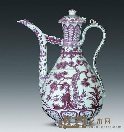 明洪武 釉里红松竹梅执壶 口7cm；底11cm；高37cm