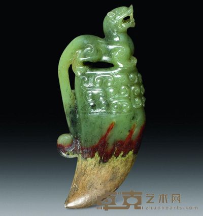 汉代 青玉兽钮坠 长8cm；重65g
