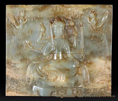 唐代 青白玉佛像方牌 长22.5cm；宽19.5cm；重980g