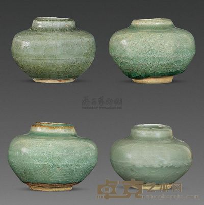 元代 龙泉粉青釉鸟食罐 （四只） 通高5cm；口3.3cm；底3cm
