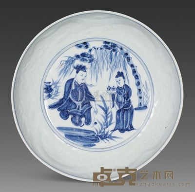 元代 青花人物故事印龙纹盘 高5.8cm；口24cm；底18cm