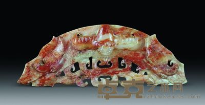汉代 白玉龙首蝙蝠璜 长13.1cm；重88g