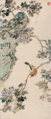 陈摩 花鸟 立轴