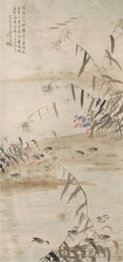 吴青霞芦雁立轴 111×52