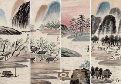 齐白石山水四屏 54×18×4