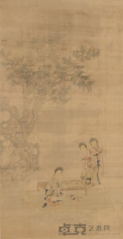 仇英绢本人物立轴 116×58