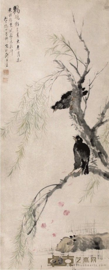 倪田花鸟立轴 134×54