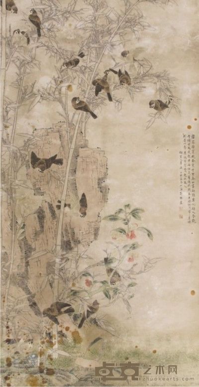 翁小海花鸟立轴 1325×60