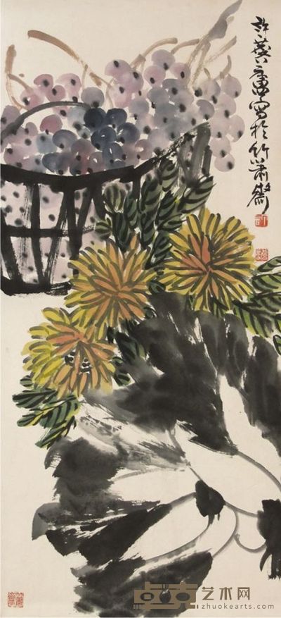许麟庐花卉立轴 96×44