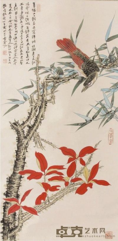 张大千花鸟立轴 88×43