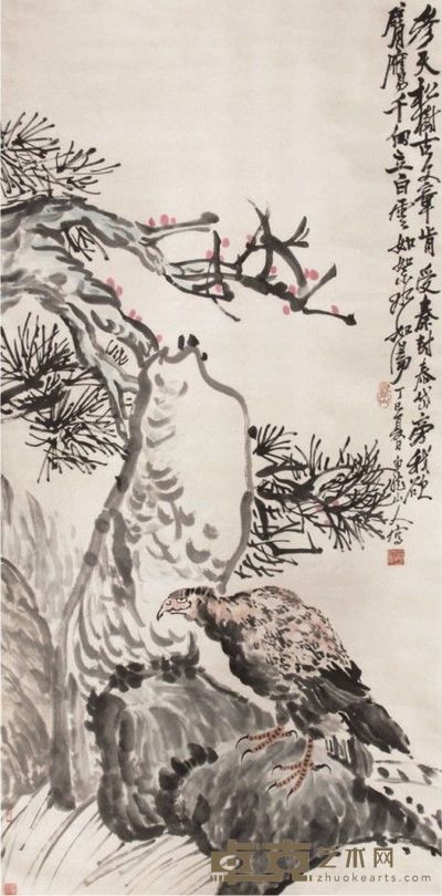王震花鸟立轴 136×67