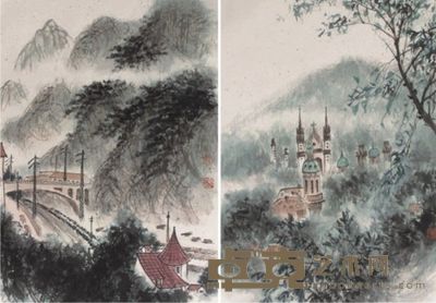 傅抱石山水册页 34×25×8