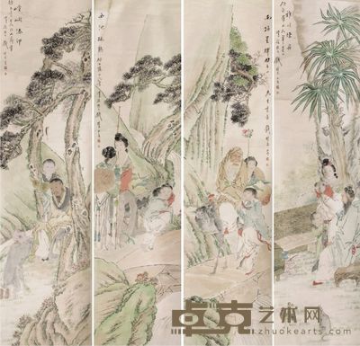 钱慧安人物四屏 178×47×4