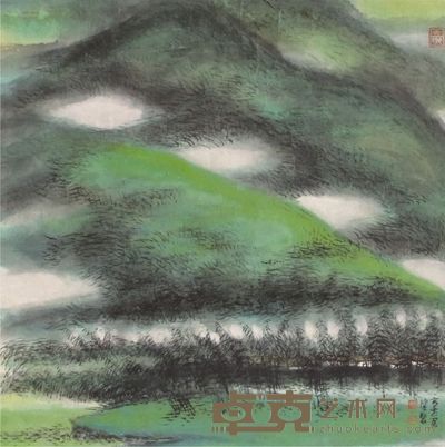 陈佩秋青绿山水镜片 34×34
