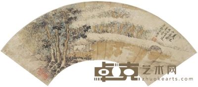 吴观岱山水人物扇面 