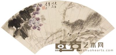 唐云松鼠扇面 