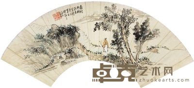张熊山水人物扇面 