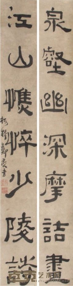 郑板桥书法对联 130×18×2