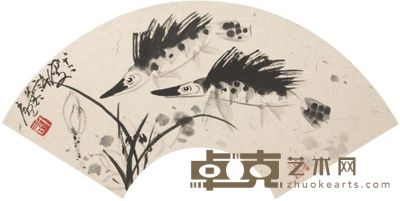 许麟庐鱼扇面 