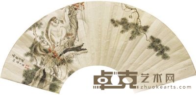 戈湘岚松猴扇面 